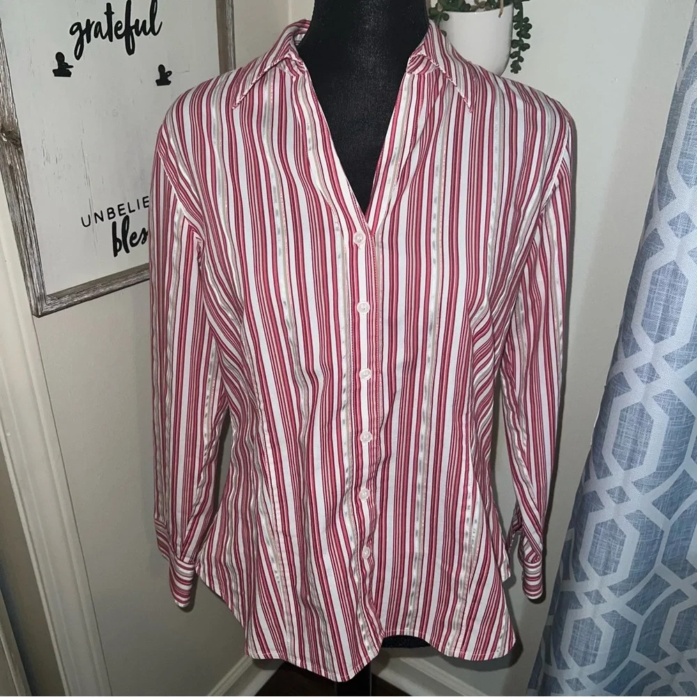 Chico’s button down collar striped blouse Size 1 M